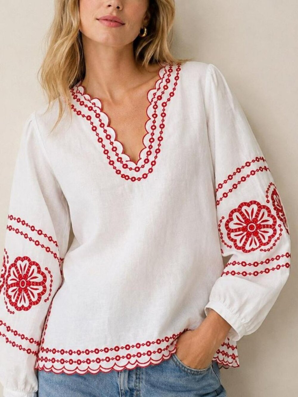 J. Crew Bungalow Embroidered Top Linen Relaxed Size S